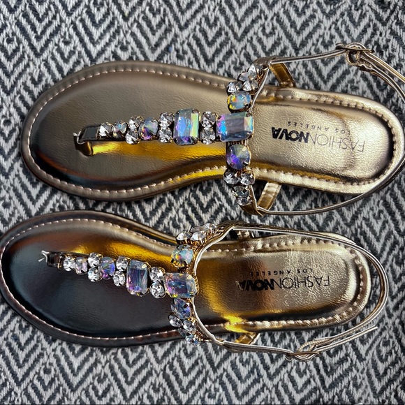 Rose gold flat sandals with gemstones - Picture 11 of 16